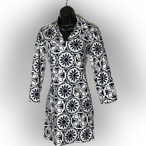 Melly M Navy White Tile Print Shift Dress Size 8